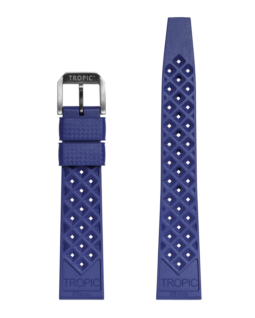 Royal blue TROPIC® rubber dive watch strap, straight-on view